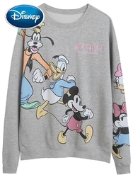 Disney Family Sweatshirt Mickey Mouse Donald Duck Cartoon Print Embroidery Jumper Fleece Women Pullover Long Sleeve Tee Top Gray