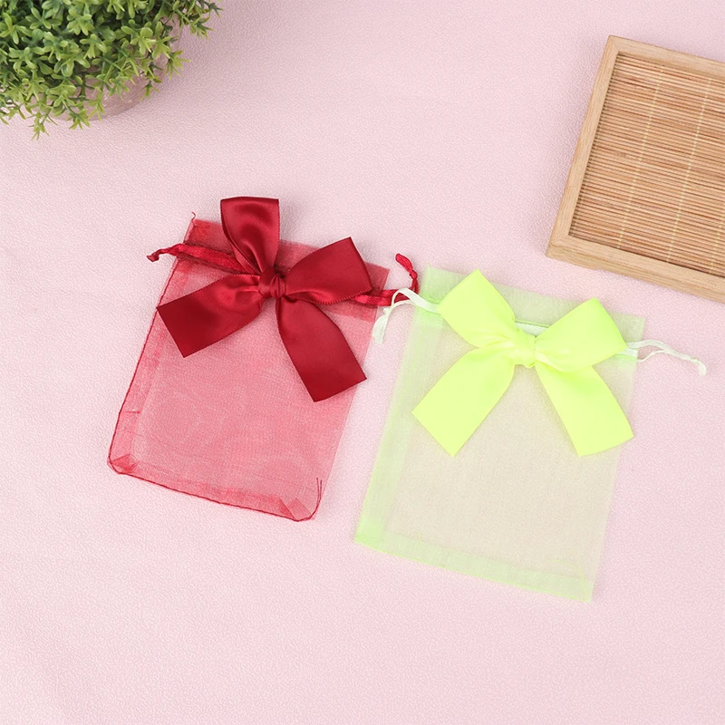 10Pcs Organza Gift Bags Transparent Drawstring Pouch Jewelry Organizer Earring Packaging Party Candy Bag With Ribbon