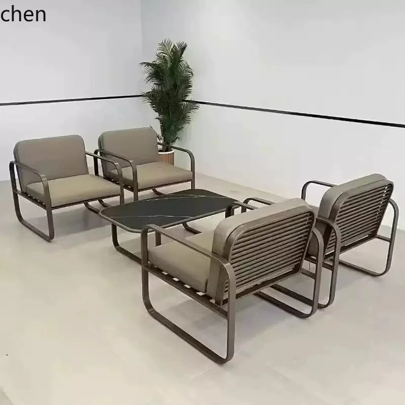 HT Outdoor Stainless Steel Sofa Courtyard Villa Hotel Open Air Waterproof Sun Protection Outdoor Engineering Leisure Furniture