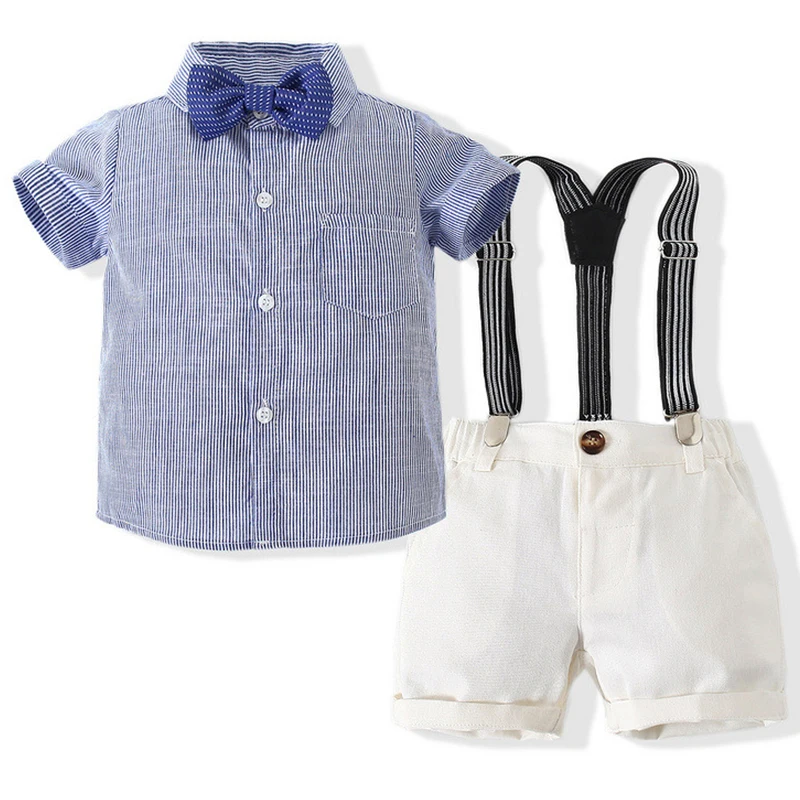 

3Piece Sets Summer Toddler Boy Outfits Korean Fashion Gentleman Stripe Cotton Short Sleeve Tops+Shorts Baby Newborn Items BC1294