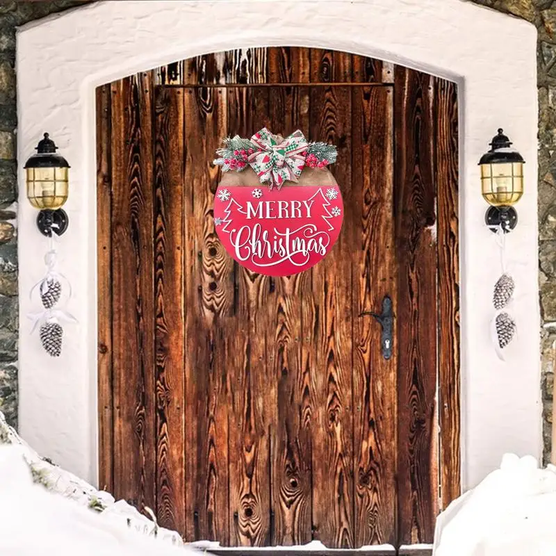 Christmas Front Door Sign Front Door Wood Wreath Decoration Sturdy Christmas Round Wood Sign Festive Farmhouse Door Hanger for