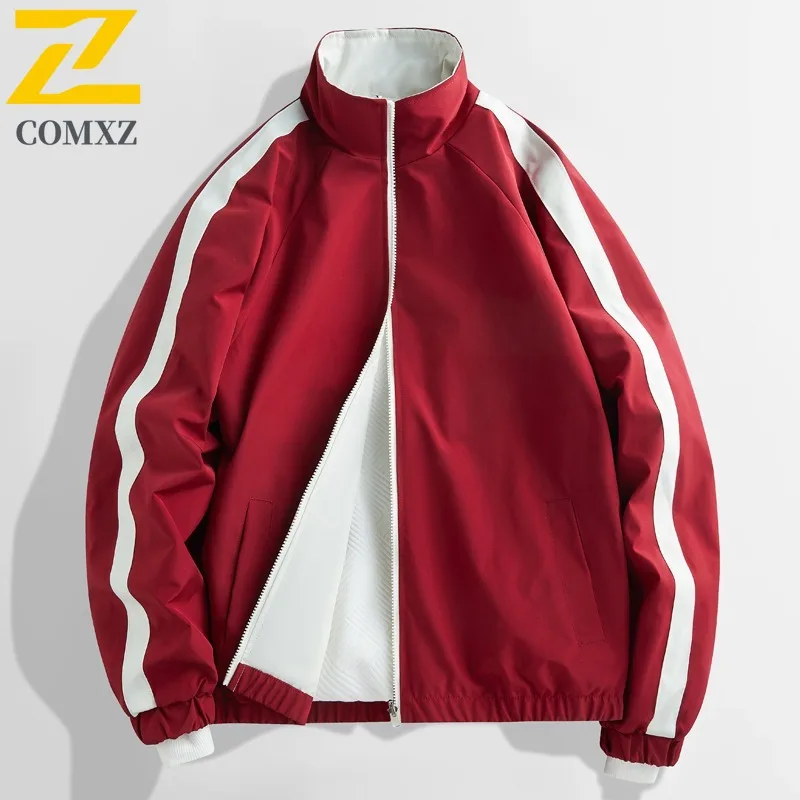 

COMXZ 2025 Мужская и женская двусторонняя куртка с воротником-стойкой, свободная посадка, простая повседневная модная куртка для занятий спортом на открытом воздухе, универсальная ветровка