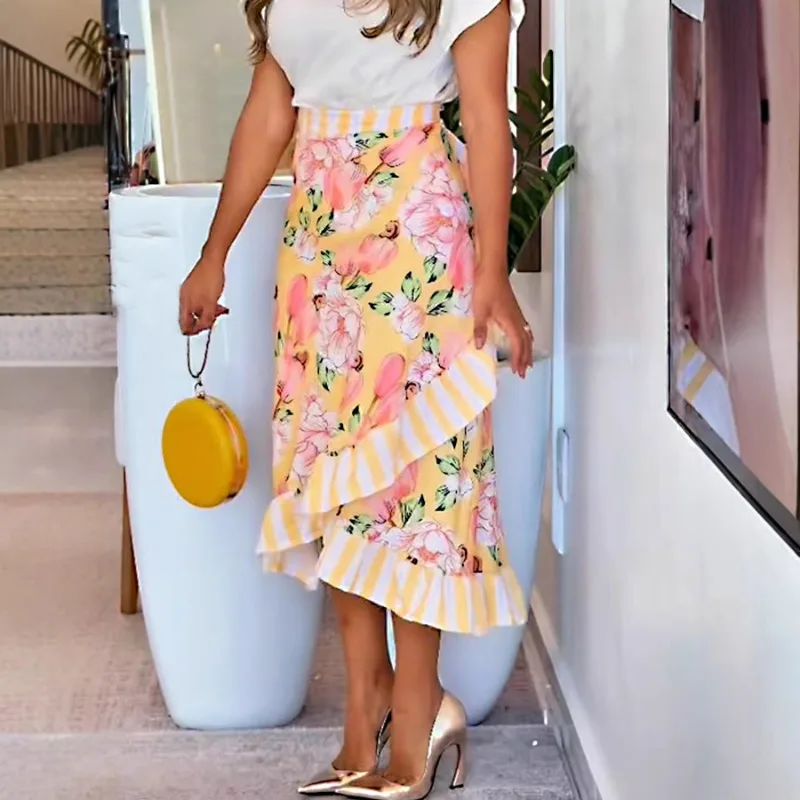 

Новая женская повседневная юбка-комбинация с принтом и асимметричным подолом на бретельках для весны и лета