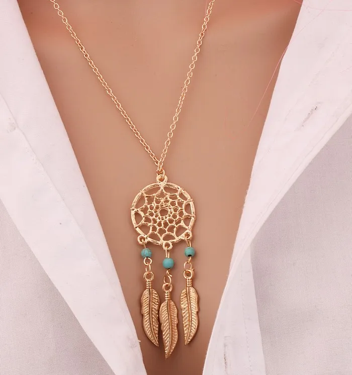 Feather Pendant Bohemia Tassels Necklace Jewelry Network Pendant Chain Retro Women Necklace Gift