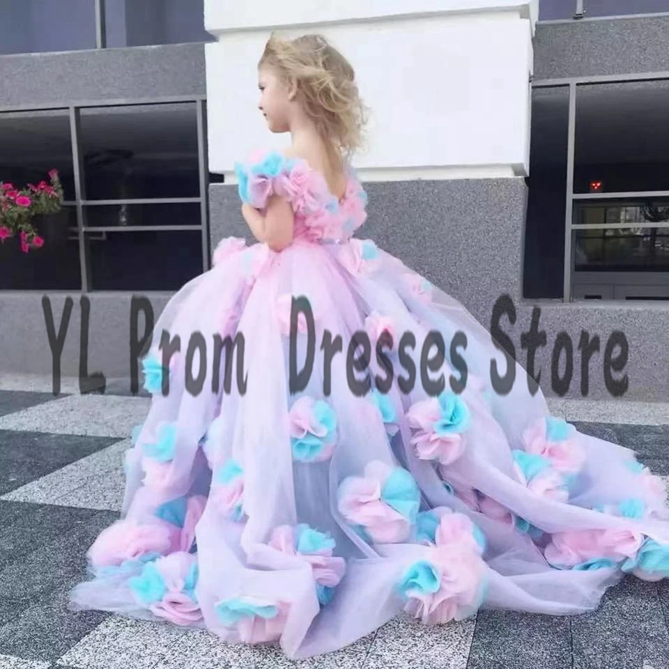 

YL Gogerous Puffy 3D Flowers Beauty Pageant Dress For Kids Baby Princess High Waist Flower Girl Dress Childern vestido niña 2022