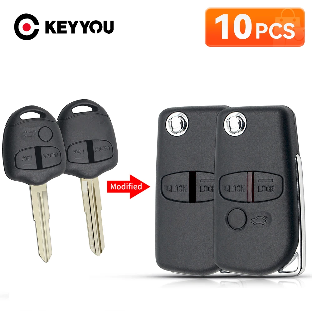 

KEYYOU 10Pcs Modified Flip Remote Key Shell Case For Mitsubishi New ASX GRANDIS Outlander LANCER 2/3 Buttoons Right Left Blade