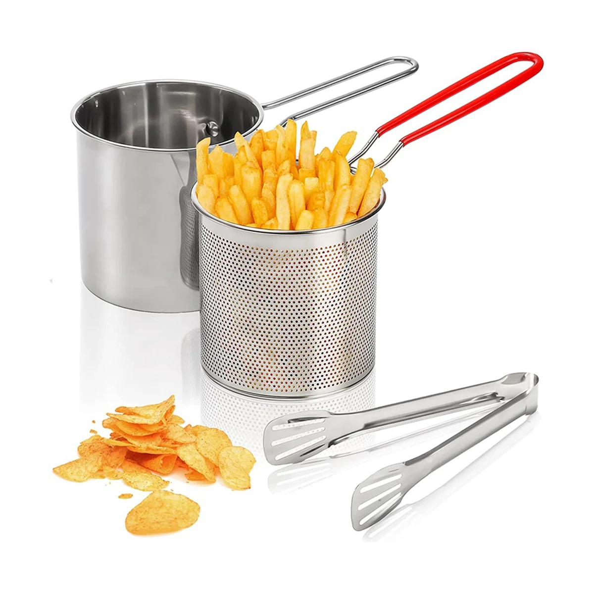 Deep Frying Pot with Strainer Basket Tong Stainless Steel Japanese Tempura Frying Pot for French Fries Chicken