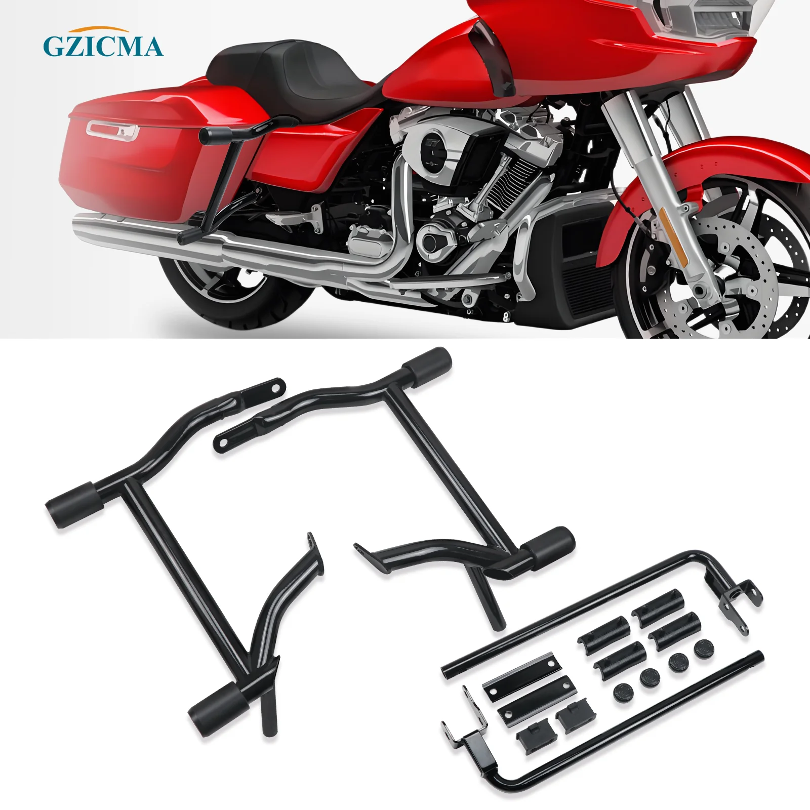 

GZICMA Saddlebag Guard Rear Crash Bar for Harley Touring 2014-2024 Street Glide Road Glide Road King Electra Glide Ultra Models
