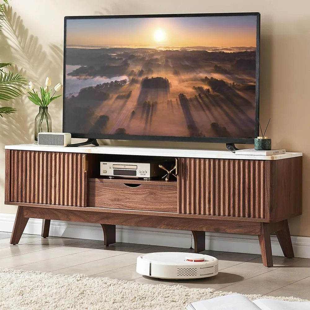 

TV Stand for 65"/60"/55" TV, Entertainment Center with Faux Marble Tabletop,Mid-Century Modern TV Console with Cabinets & Drawer