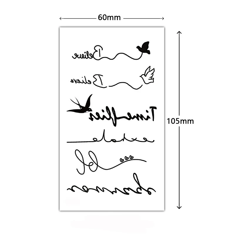 Tattoo Stickers Believe Art Letters Bird Makeup Fake Tatto for Women Men Waterproof Temporary Party Hand Finger Body Art