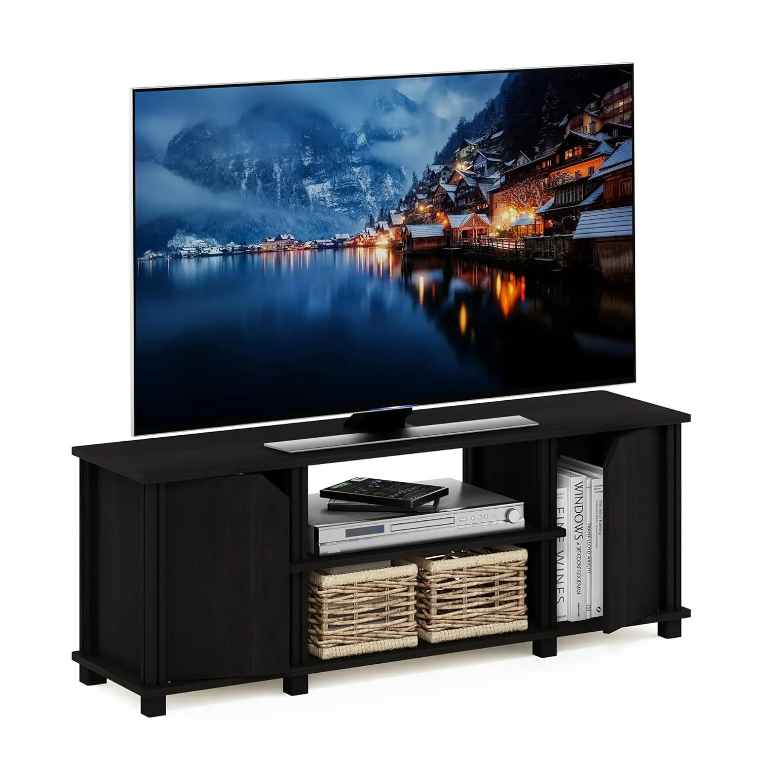 

TV Stand Entertainment Center with Shelves and Storage for TV Size up to 45 Inch, Espresso/Black, Customized