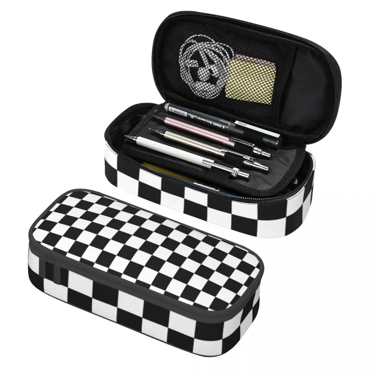 

Black And White Geometric Checkerboard Pencil Case Pencil Pouch Storage Stationery Supplies Big Capacity Pen Box Pencil Bag