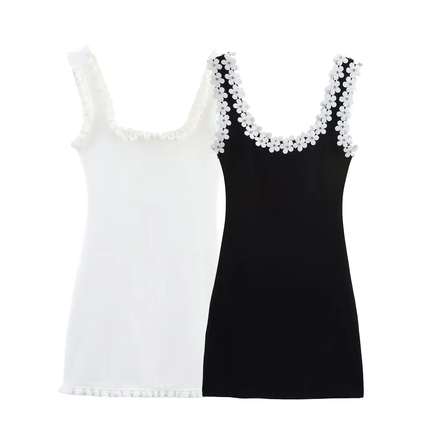 

BM&MD&ZA Women's Elegant Sexy Sleeveless Vest - style Mini Slim - Fit Dress with Floral Decoration Patchwork