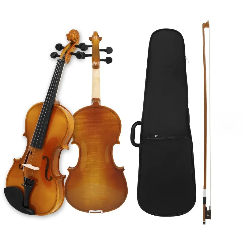 4/4 Bright Solid Wood Violin with Bow, Elegant Dark Brown Finish, Includes for Beginners & Professionals, Violin Accessories