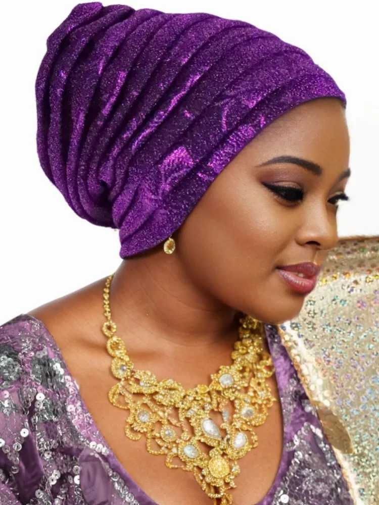 2025 mode Frauen Plissee Turban Kappe Für Frauen Auto Gele Headtie Weibliche Kopf Wraps Afrikanische Nigeria Hochzeit Party Kopfschmuck