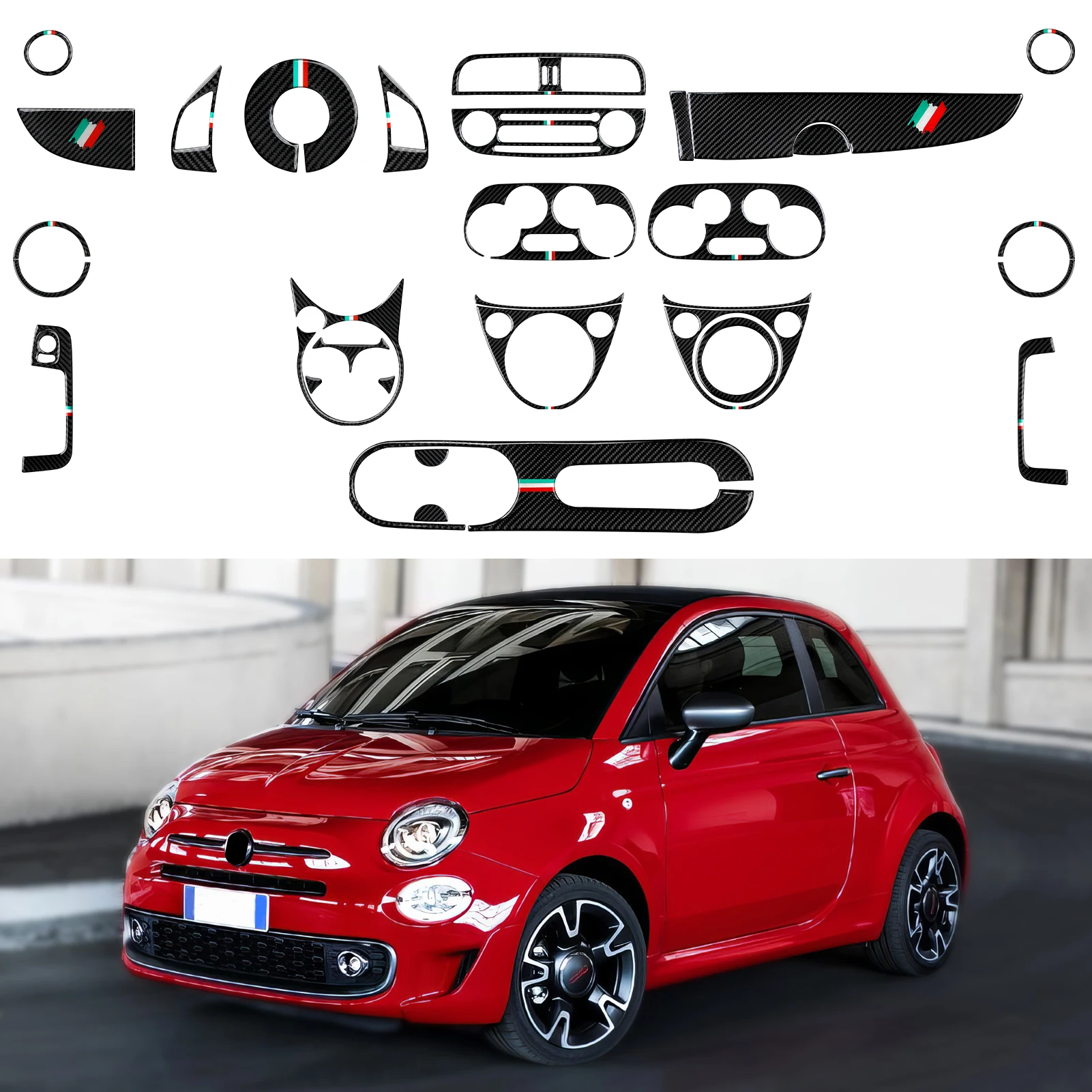For Fiat Abarth 500 500C 500e 595 595C 695 695 C Car Center Console Gear Shift Trim Cover Panel Carbon Fiber Interior Sticker