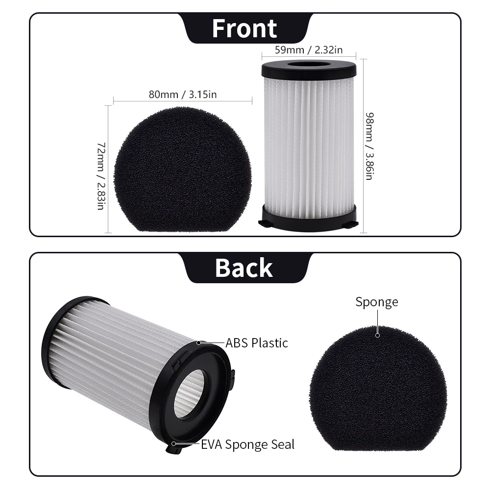 Filter and Sponge Compatible with MooSoo D600 D601 Conga Thunderbrush 520 550 560 Ariete Handy Force 2761 Vacuum Cleaner Parts