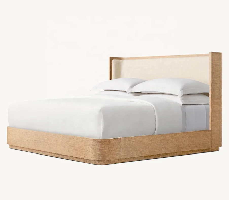 

OE-Modern Luxurious Queen King Size Bedroom Double Wooden Beds with Oak Wood Headboard Frames Solid Wood French Design Style·