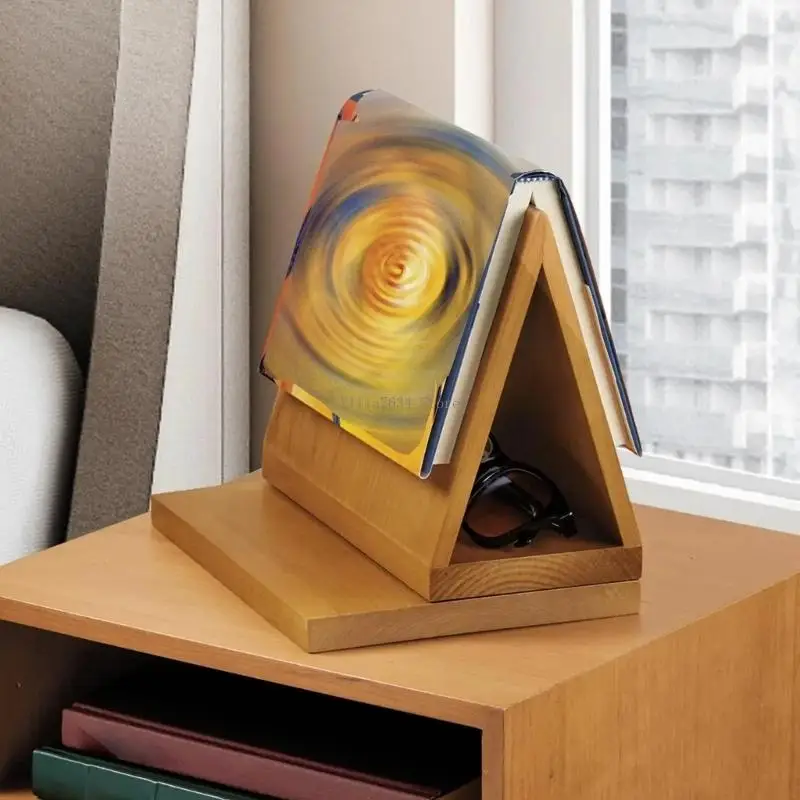  Wooden Triangular Bookstand Cup Holder and Phone Slot Ergonomic Reading Stand