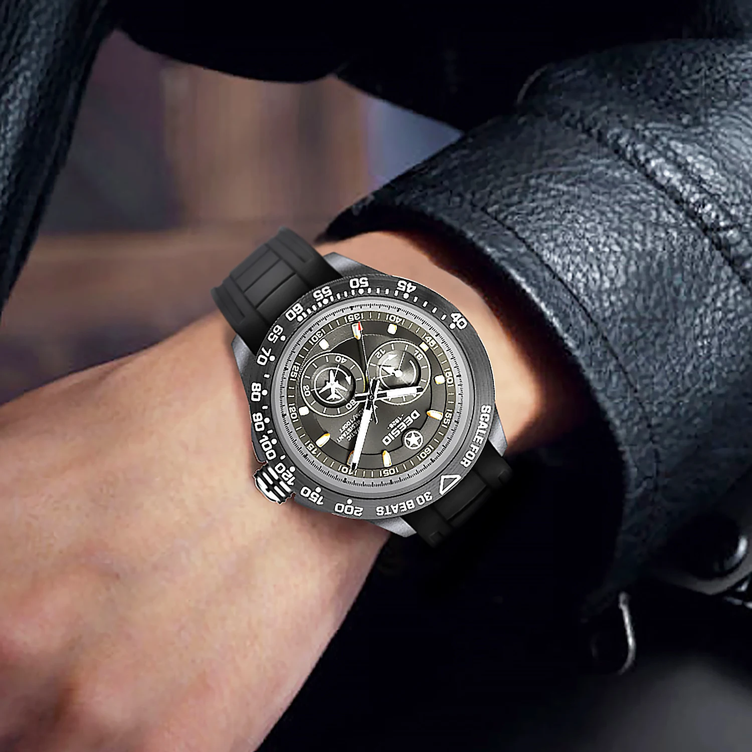 Deesio relógio mecânico automático masculino, caixa de fibra de carbono, mostrador luminoso de safira, presente de luxo à prova de choque resistente à água 30m