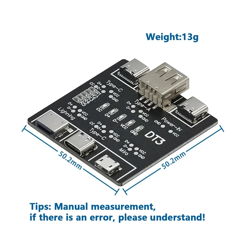 DT3 USB Cable Tester Data Cable Detection Board for IOS Android Micro Type-C Short Circuit on-Off Switching Test Board Tool