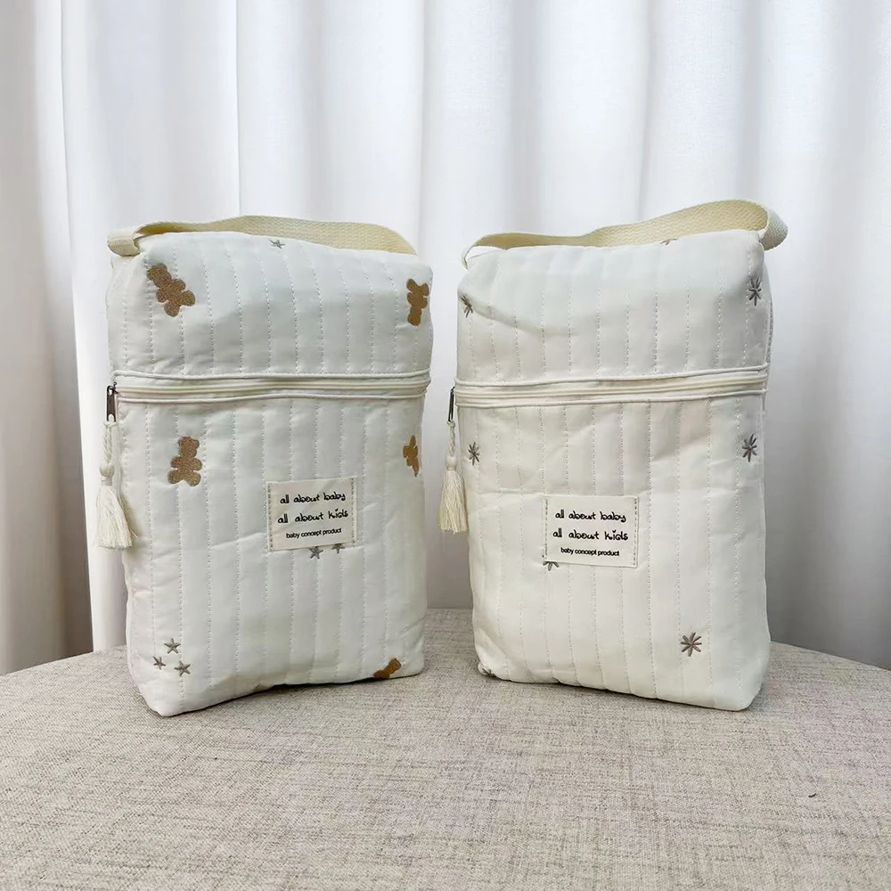 Borsa per pannolini per passeggino portatile Trapuntata per pannolini per bambini Organizer Borse per mamma ricamate Accessori per neonati Borsa per fasciatoio
