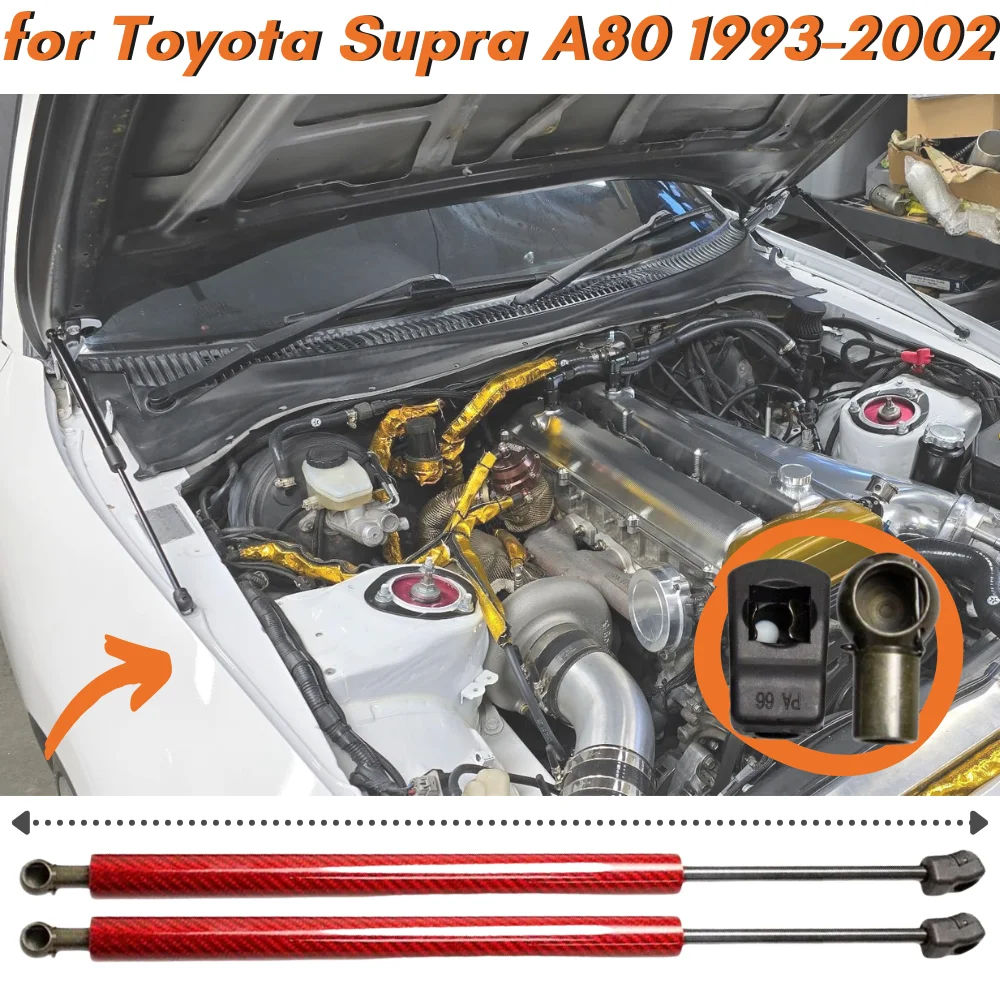 Qty(2) Hood Struts for Toyota Supra A80 1993-2002 Front Bonnet Carbon Fiber Gas Springs Lift Supports Shock Absorbers Dampers