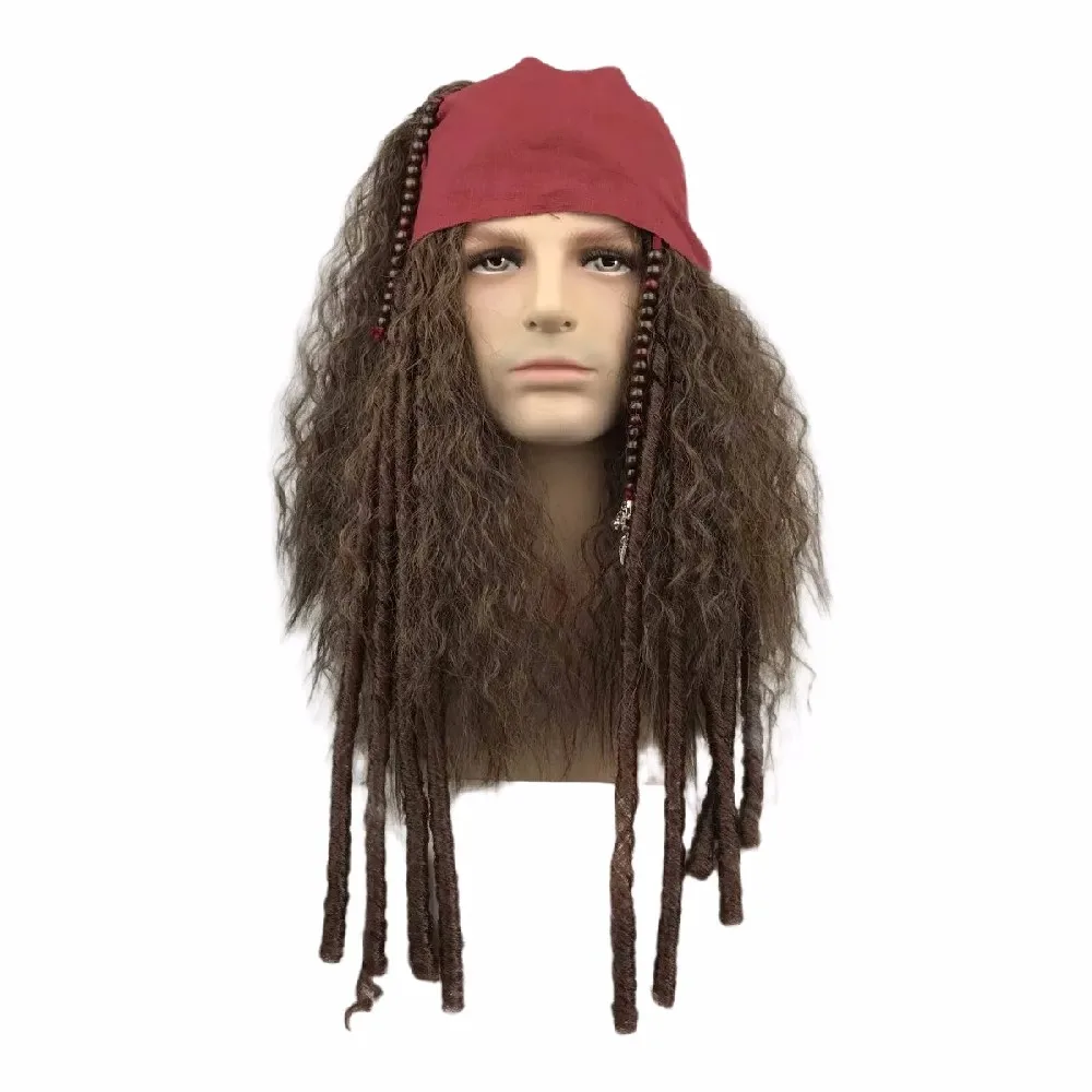 Pirate Wig Cosplay Jack Sparrow Captain Wigs and Complete Accessories  Synthetic Hair Halloween Party Costume Props