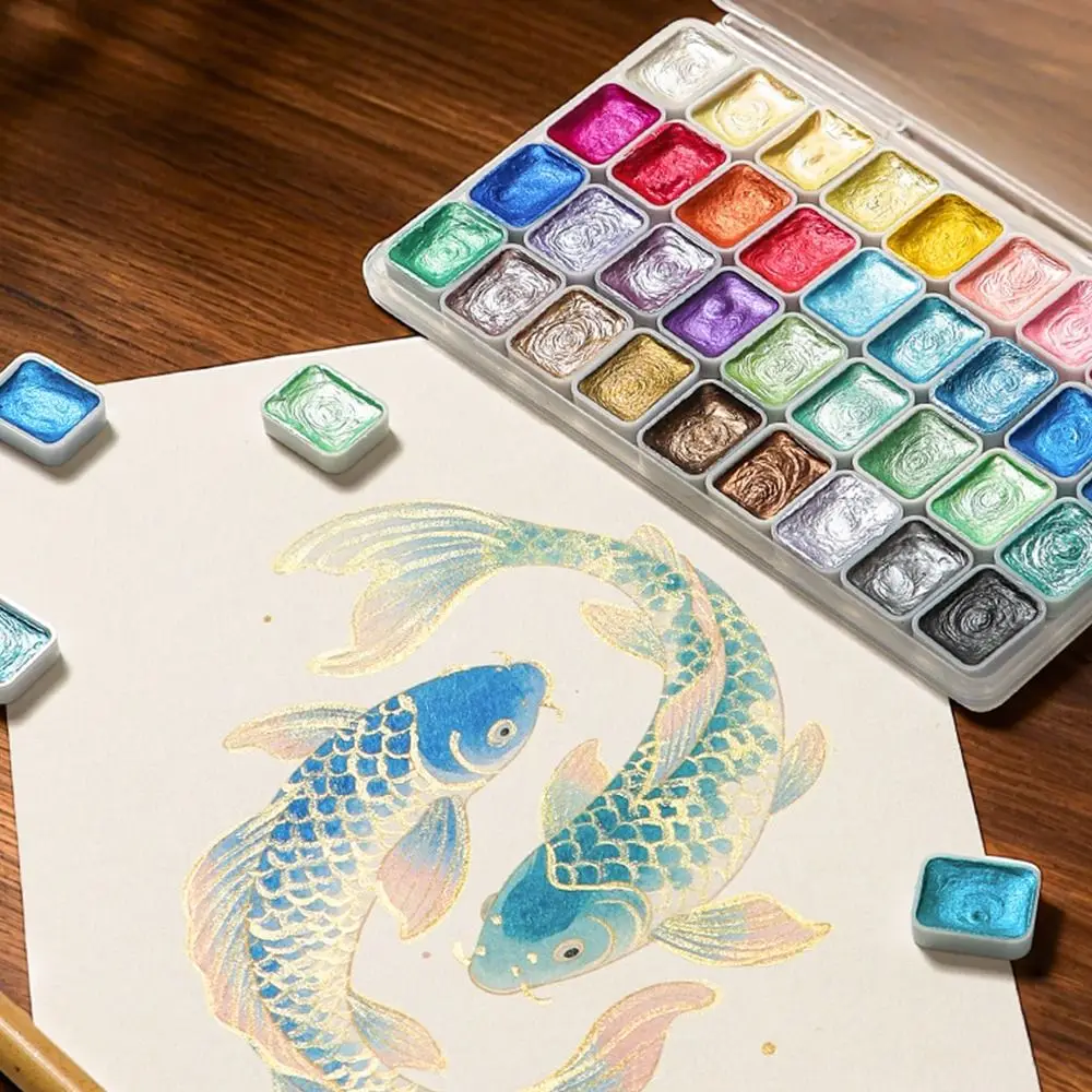 Gifts 12/24/35/48Color Pearlescent Solid Watercolor Paint Multifunctional DIY Painting Paint Painting Tool Set Watercolor Sets