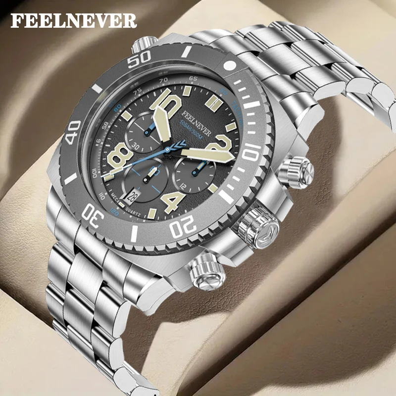 LIGE Brand FeelNever Stainless Steel Casual Sports Quartz Man Watch Sapphire Crystal Automatic Watches for Men Waterproof Clocks