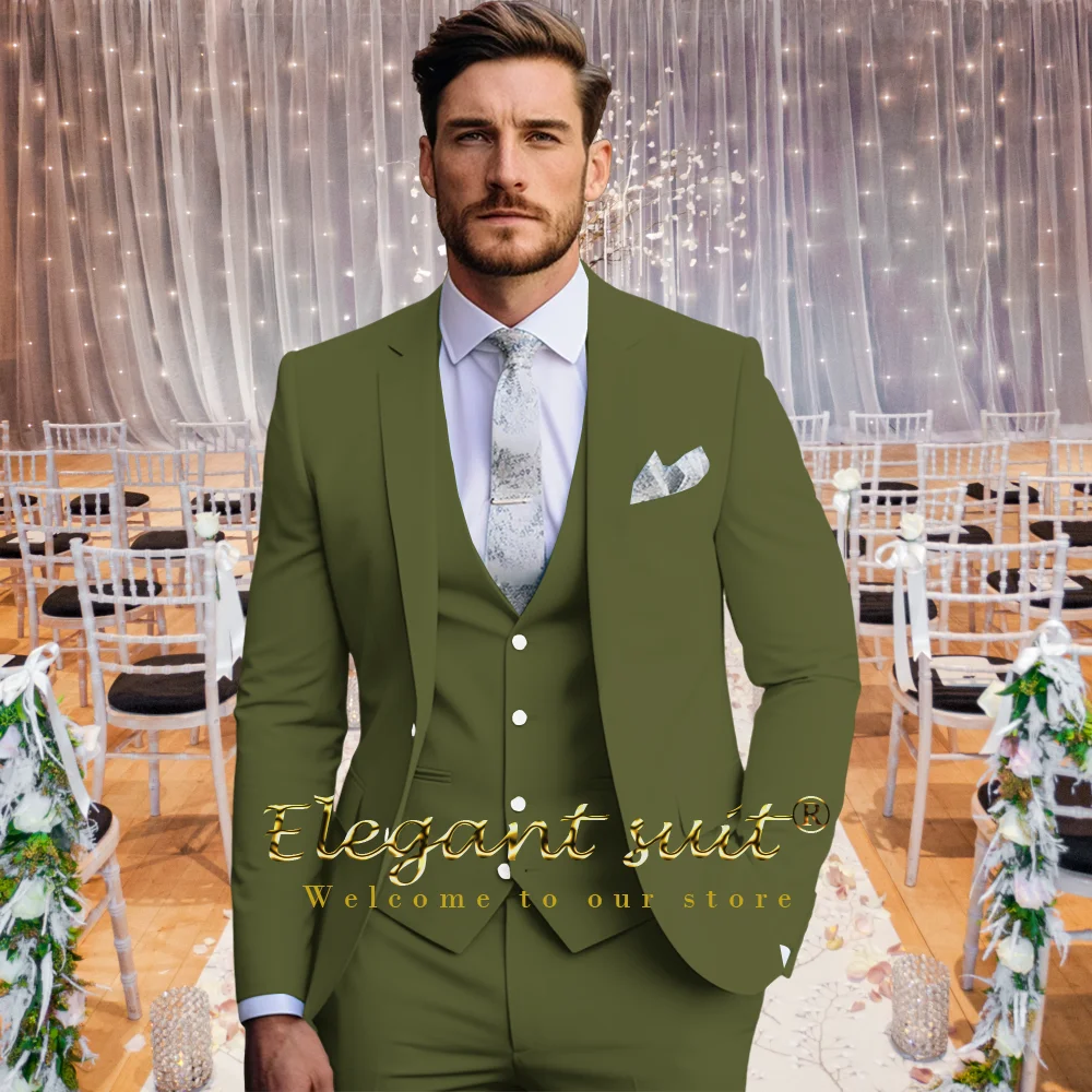 

Men's wedding dinner dress suit 3 piece suit, custom fashion elegant slim tuxedo men's formal suit notch lapel white button suit