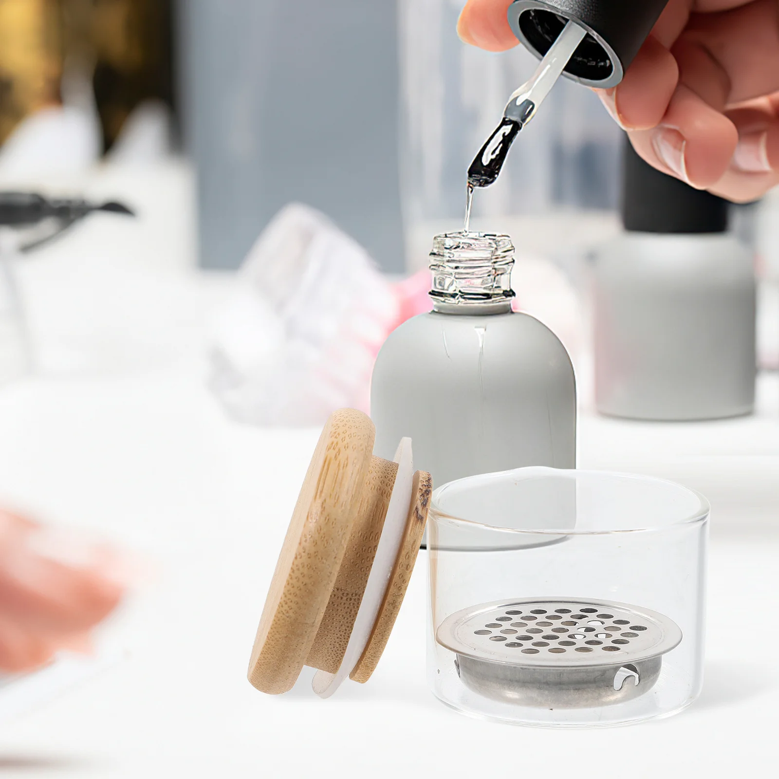 1 Uds. Taza de cristal para uñas, 30Ml, pequeña, portátil para aplicación de uñas acrílicas, mezcla de polvo, brillo, plato Dappen, herramienta de manicura, tazón con