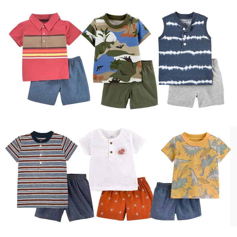 2023 Summer Baby Boys Two Piece Short-sleeved T-shirt + Pants 6M-2T Casual Wear Toddler Children Kids Clothing 2pcs Male Set