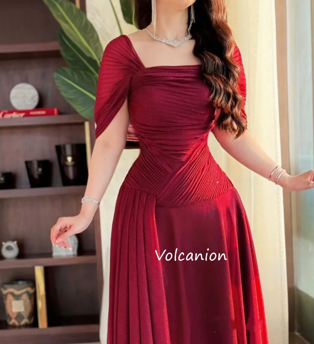 Customized Matching Chiffon Pleat A-line Square Neck Long Dresses Bespoke Occasion Quinceanera Fashion Formal