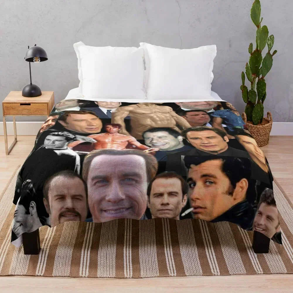 john travolta colllage Throw Blanket Large Shaggy Luxury Brand Blankets