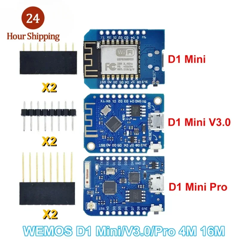 WeMos D1 Mini Pro V3.0 NodeMcu 4MB/16MB bytes Lua WIFI Internet of Things Development board based ESP8266 CH340G Nodemcu V2