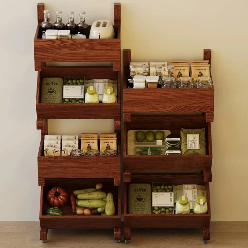 Solid Wood Bookshelf for Living Room Standing Storage Display Stand with Wheels Multifunctional Plants Rack Rolling Utility Cart