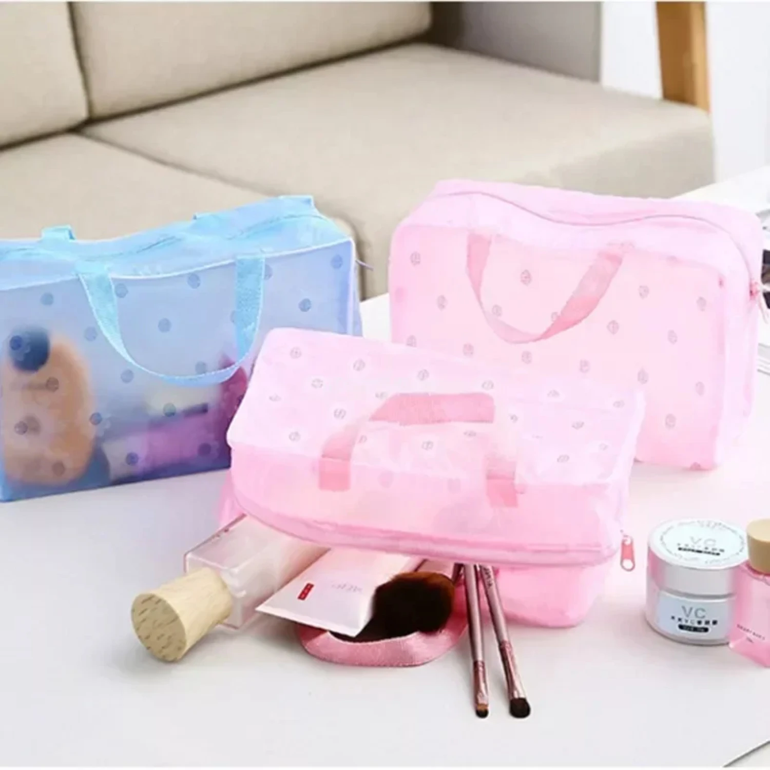 

Transparent Waterproof PVC Cosmetic Bag Multicolour Women Organizer Makeup Pouch Compression Travelling Bath Bags