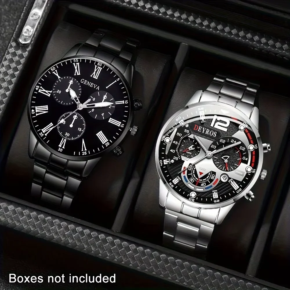 2pcs New Men's Business Casual Round Quartz Watch Set, Ideal for Valentine's Day, New Year's Day, Easter, , Birthdays, Christmas