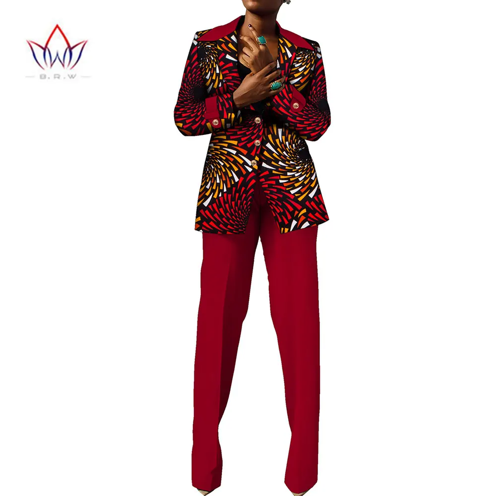 

African Printed Women's Clothing Office Commuter Blazer Top and Trousers Two-piece Ankara Party Clothing Wy10533