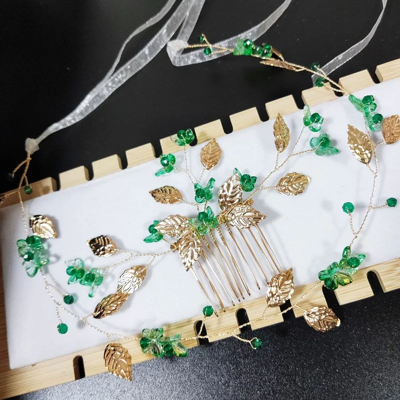 

Новые женские аксессуары для волос: свадебная повязка на голову с зелеными бабочками, хрустальными листьями, украшение для волос, ювелирные изделия для женщин на свадьбу