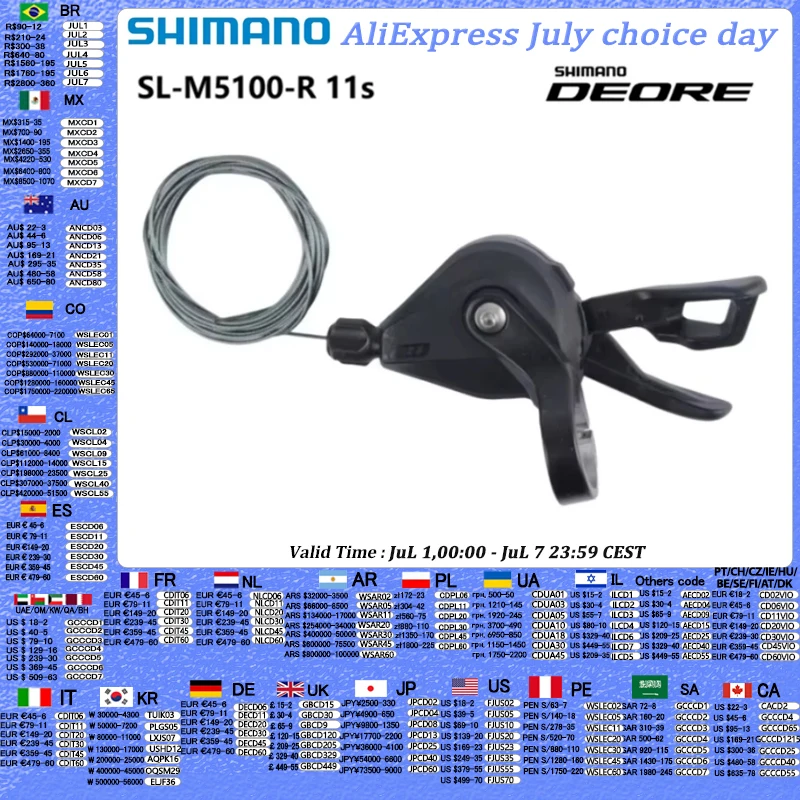 SHIMANO DEORE Series SL-M5100 derecha 11 velocidades SL-M5100 izquierda 2 velocidades Shifter 2S 11S para piezas de bicicleta de montaña originales