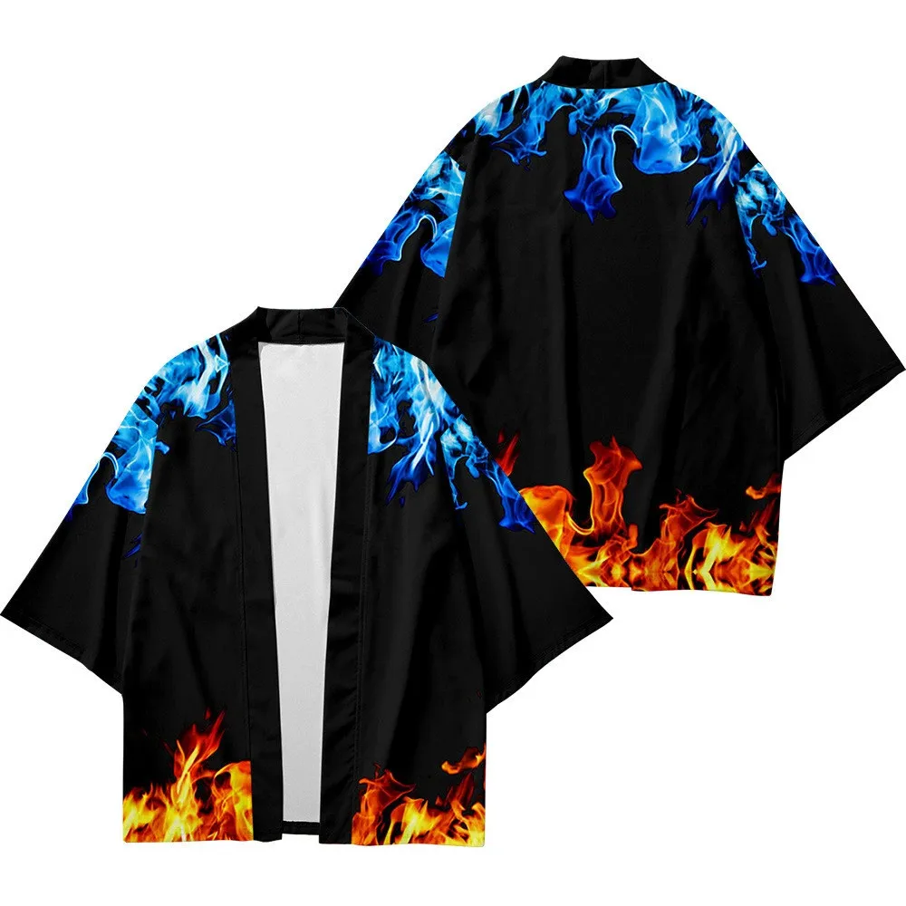 Fire and Ice Flame Japanese Style Traditional Kimono Men Women Colorful Yukata Cardigan Shirts Haori Streetwear Tops