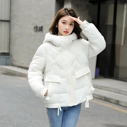 Hooded Down Cotton Coat Womens Short Bread Jacket 2024 New Winter Loose Fashion Thicken Parkas Large Size Female Outerwear