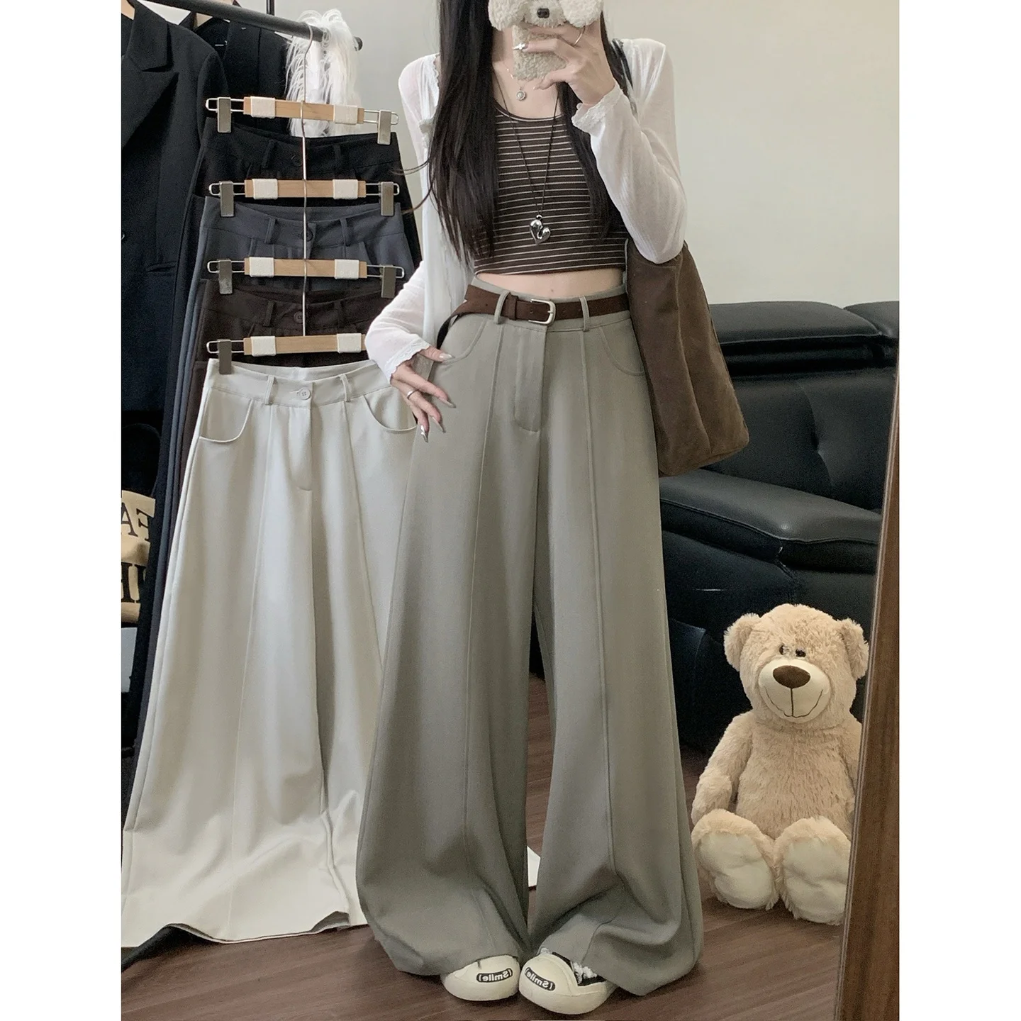 

Весна 2026: Корейские брюки с высокой талией и широкими штанинами, женские свободные повседневные брюки в пол, универсальные, стройнящие