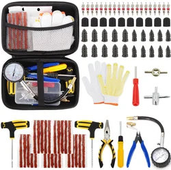 Car Tire Repair Tool Kit Studding Set Auto Bike Puncture Plug Garage Needle Nose Pliers Vacuum Film Nail Screws W/ Storage Case