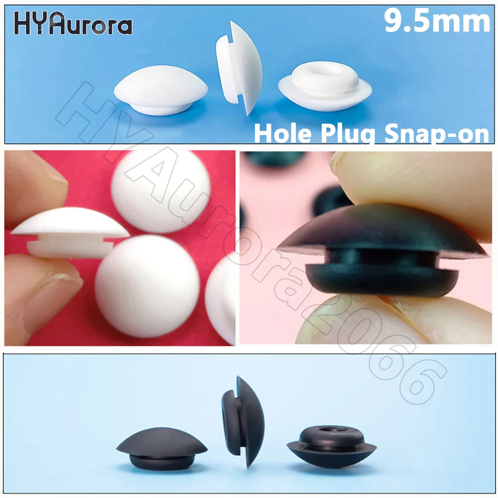 5PCS 9.5mm Hole Plug Snap-on Silicone Rubber Seal T-Shape Gasket Inserts Bungs Blanking End Caps Stopper Black/White -40 to 250℃