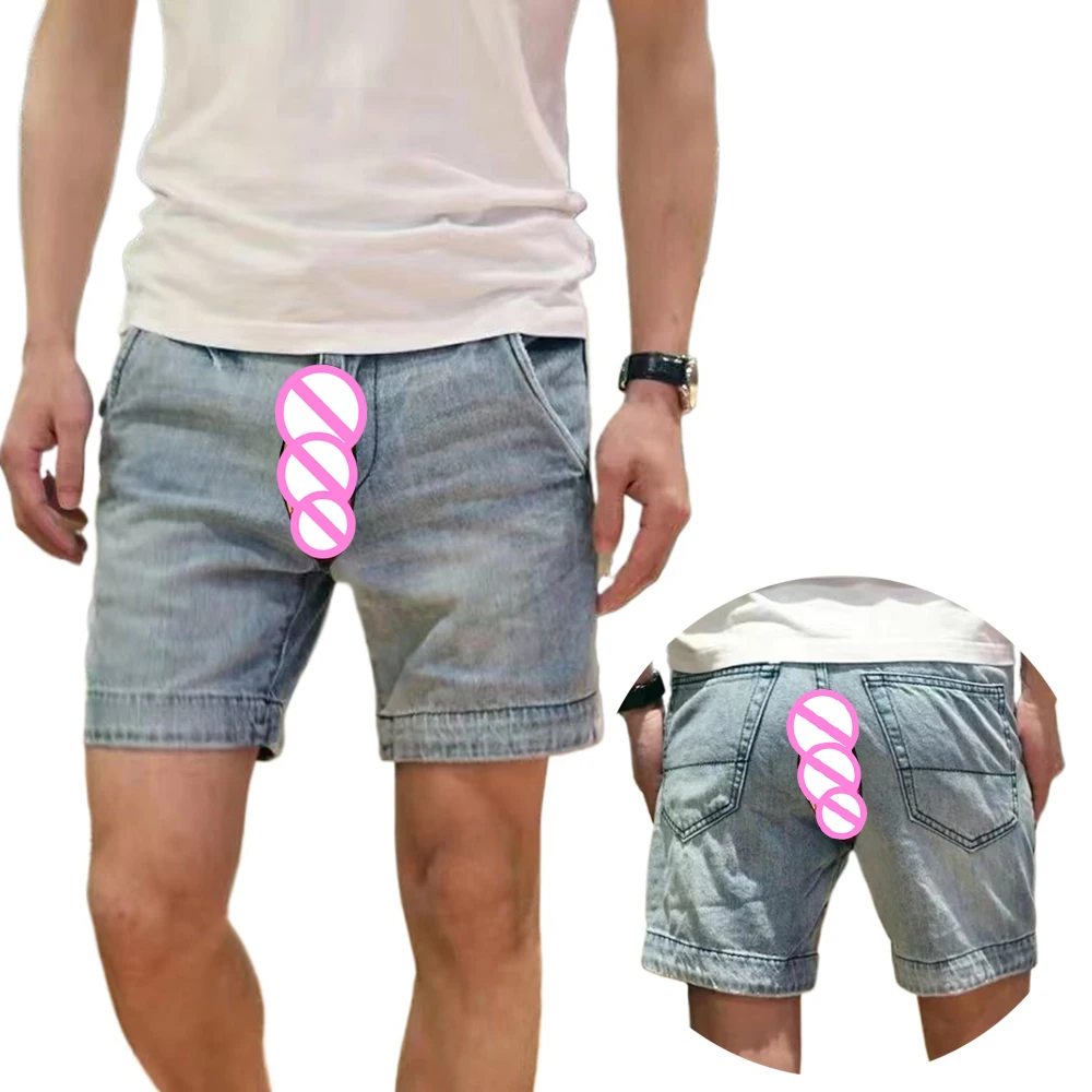 

Invisible Open Crotch Outdoor Sex Personality Men's Jean Shorts Summer Trendy Casual Jeans Streetwear Erotic Five Points Pants