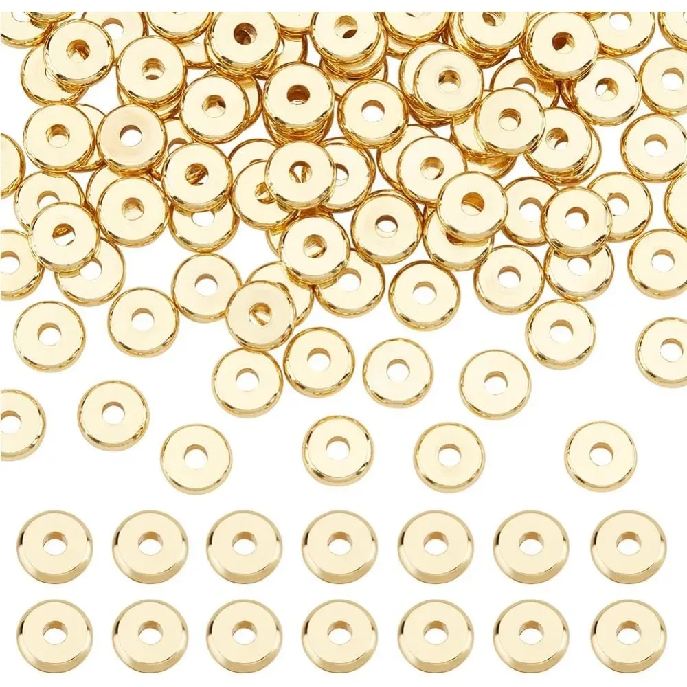 

150 шт., 7 мм, плоские дисковые бусины-разделители, латунные бусины Rondelle Heishi, свободные металлические прокладки для глины Heishi, летний штабелируемый набор для изготовления