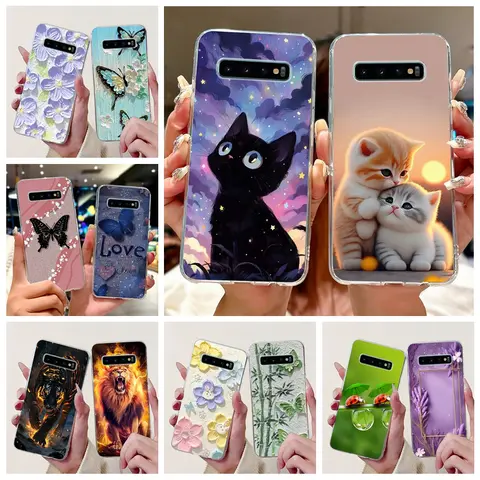 For Samsung Galaxy S10 S10e S10+ Case Cute Cat Luxury Painted Cover Soft Silicone Phone Case For Samsung S10 Plus S 10 S10e Bags